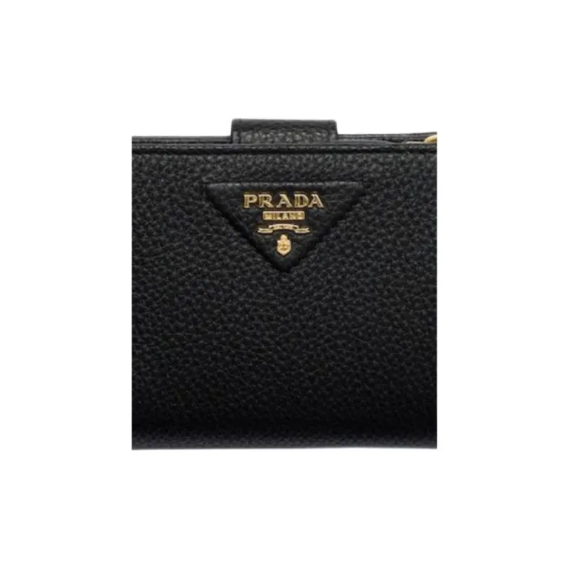 PRADA Vitello Dino Cow Leather Wallet Women's Black-4
