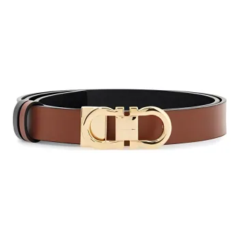 FERRAGAMO Badge Design Cow Leather Belts Women's Brown Width 2.5CM