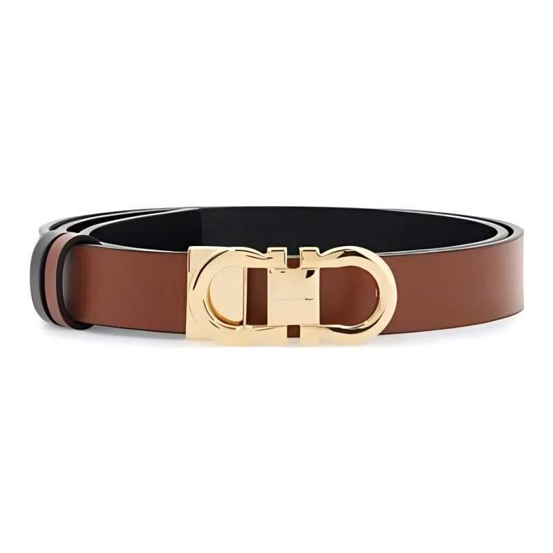 FERRAGAMO Badge Design Cow Leather Belts Women's Brown Width 2.5CM-0