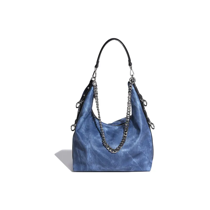 Vigno Synthetic Leather Tote Shoulder Armpit Bag Women's Blue/Dark Blue-9