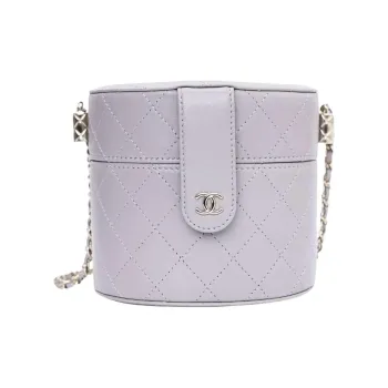 CHANEL Sheepskin Cylinder Bag, Makeup Bag, Shoulder Bag, Crossbody Bag Medium Size Women's Cool Gray