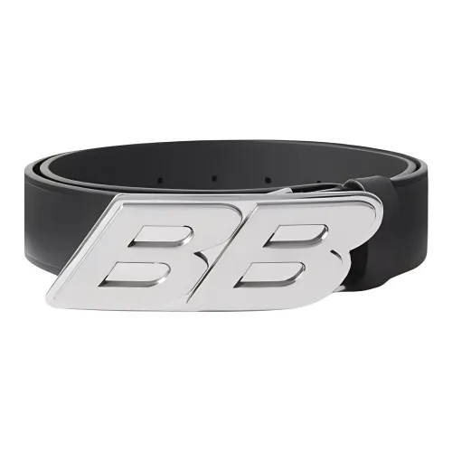 Balenciaga Badge Decoration Smooth Buckle Leather Belts Men's Black Width 3.5CM