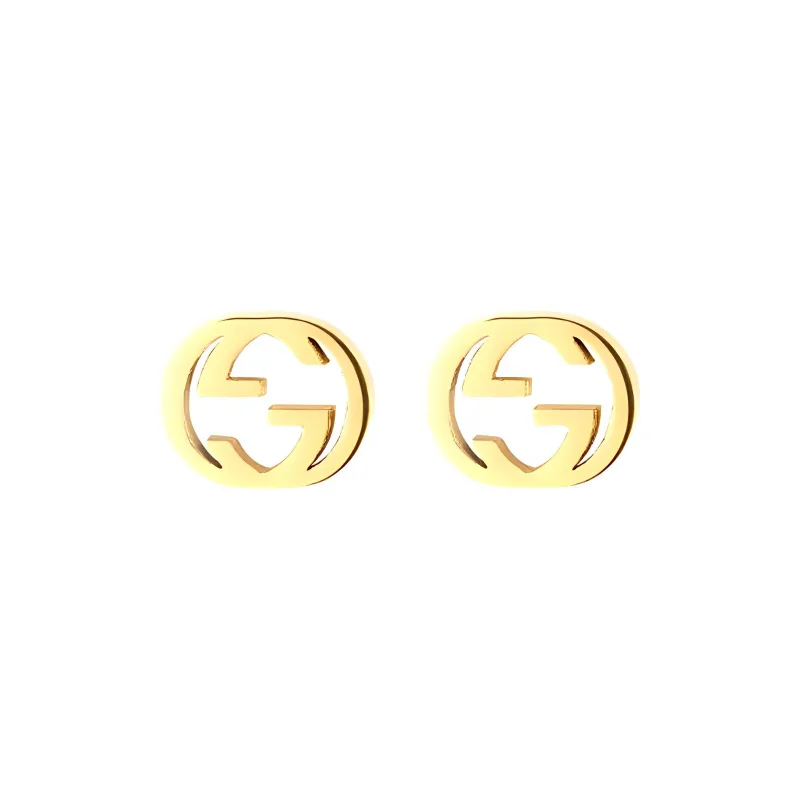 GUCCI 18kt Yellow Gold Interlocking G Stud Earrings-1