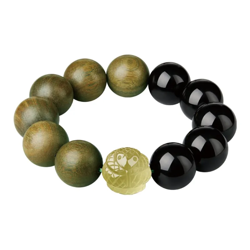 Moonstone Edge Green Sandalwood Wooden Bracelets Men's-5