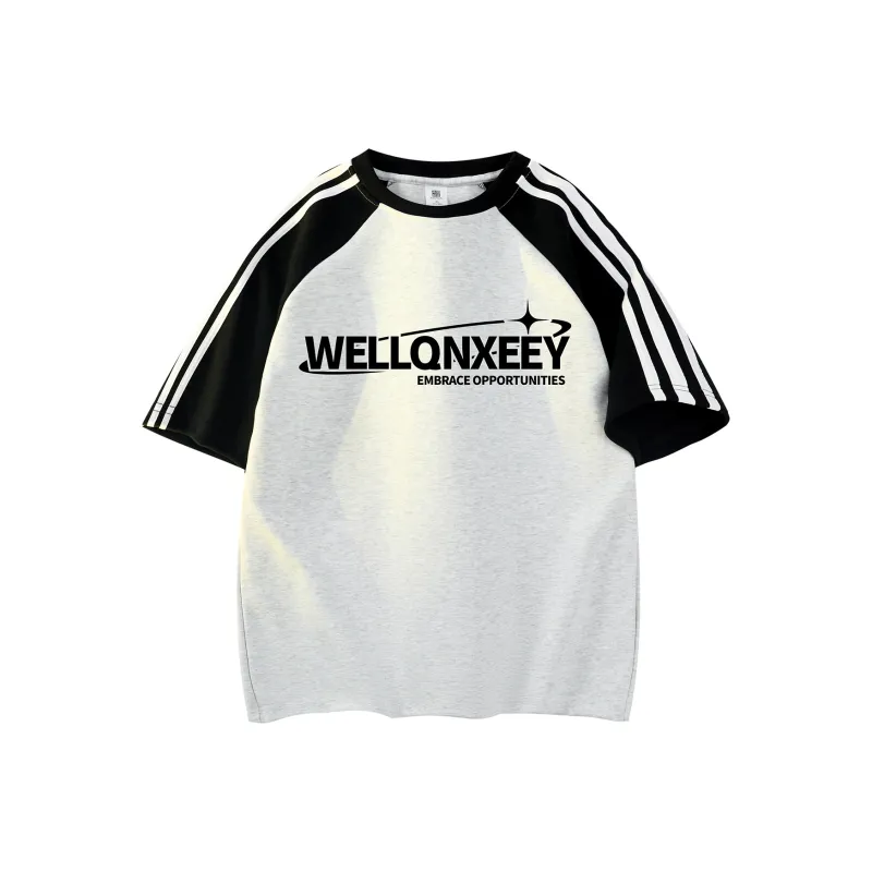 Qnxeey T Shirt Unisex Black & White With Gray Sleeves-7