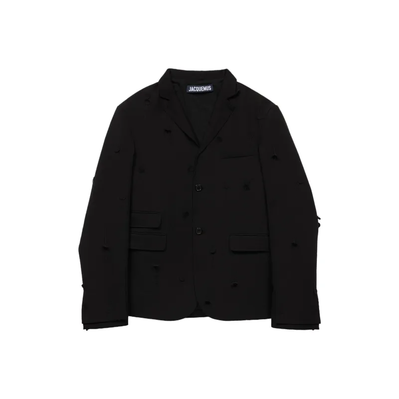 Jacquemus FW23 Four Pocket Embroidered Blazer Business Suits Coats Men's Black-0
