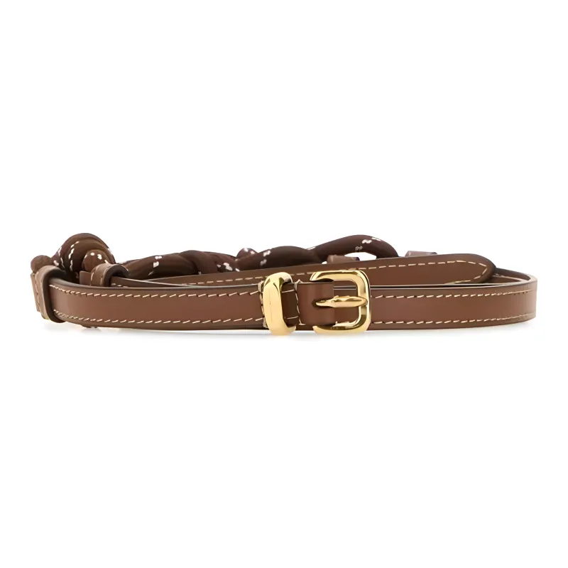 MIU MIU Logo Carving, Pin Buckle Leather Belts Women's Brown Width 1cm-0