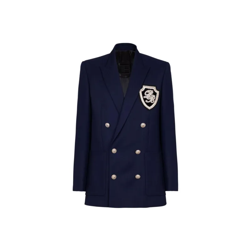 BALMAIN Monogram badge Virgin wool Blazer-0