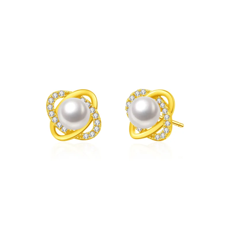 Lao Feng Xiang Pearl Stud Earrings Women's-0