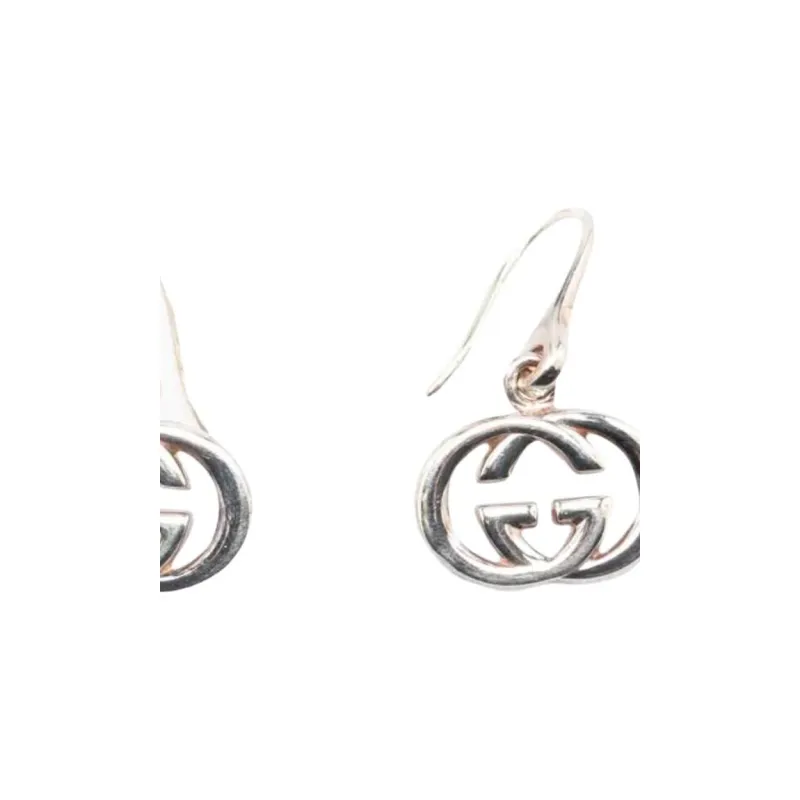 GUCCI 2000 2015 Sterling Silver Interlocking G Drop Hook Earrings-2