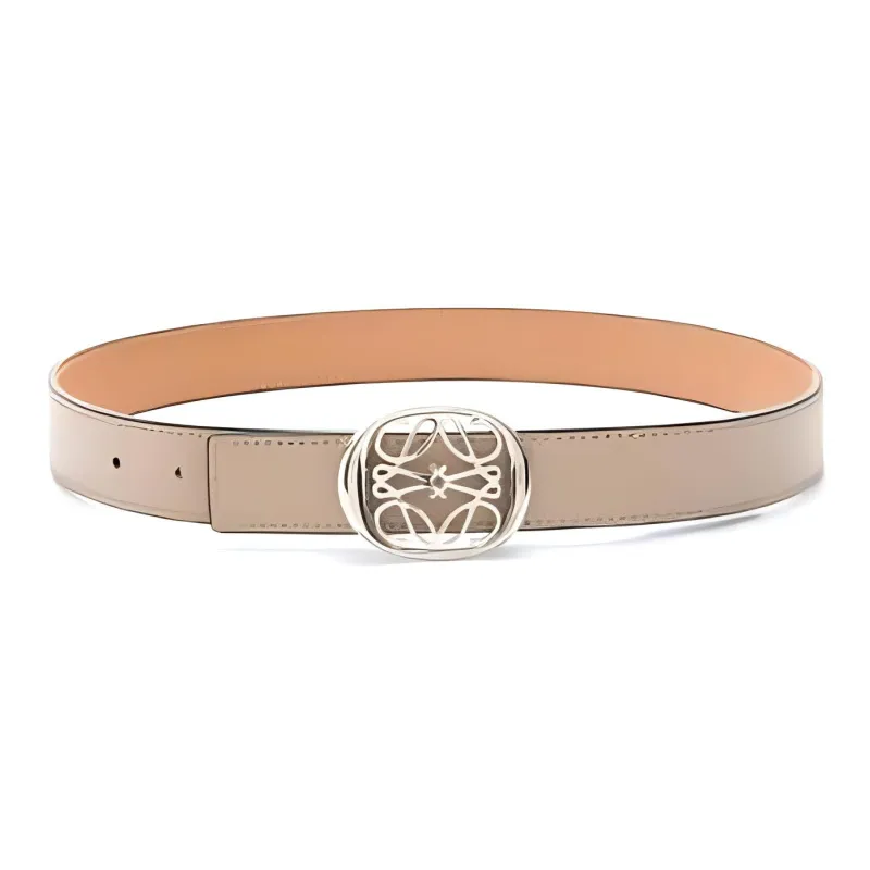 LOEWE Brand Logo Plate Buckle Leather Belts Women's Beige-1