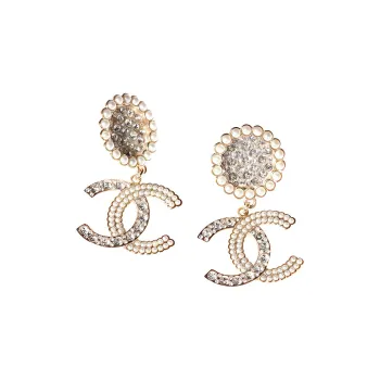 CHANEL Metal And Strass Earrings Glass Pearls