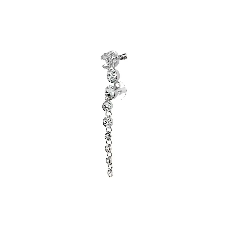 CHANEL Double C Earrings Women's Silver-0