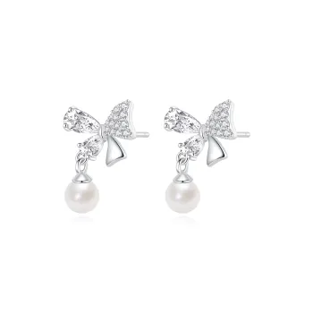 ENFANTIN S925 Sterling Silver Stud, Zircon, Pearl Stud Earrings Women's