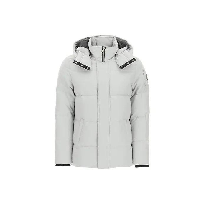 Moose Knuckles Solid Color Hooded Cropped Down Jacket Men's Silver-0