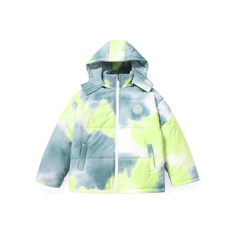 GENANX Gradient Cartoon Letter Detachable Hood Loose Fit Puffer Jacket Unisex-4