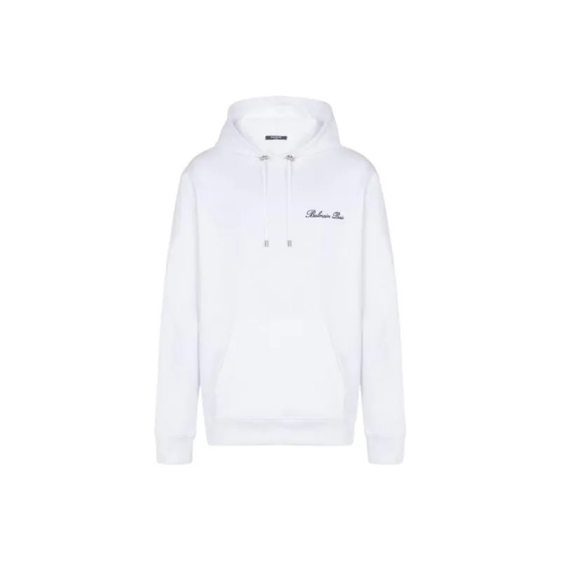 BALMAIN Logo Embroidered Drawstring Hoodie-0