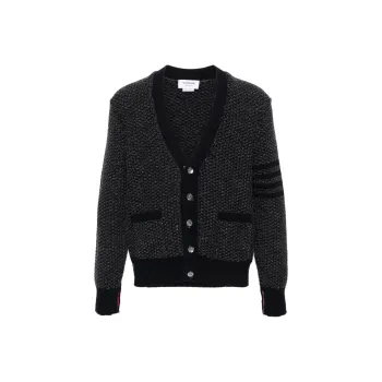 THOM BROWNE 4 Bar Textured knit Cardigan