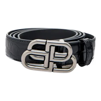 Balenciaga BB Thin Belt Design Leather Belts Women's Black 