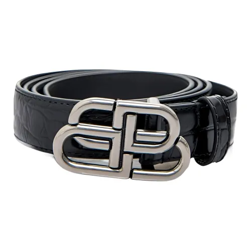 Balenciaga BB Thin Belt Design Leather Belts Women's Black 