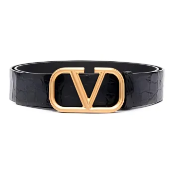Valentino Calfskin, Snake Skin, Metal Leather Belts Women's Black 