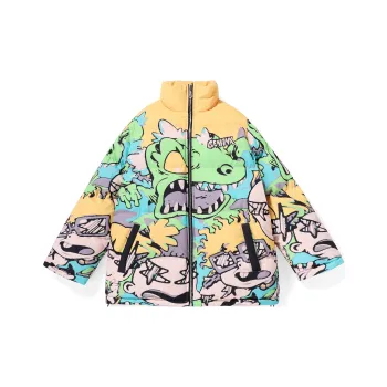 GENANX Cartoon Stand Collar Loose Fit Puffer Jacket Unisex Yellow Green
