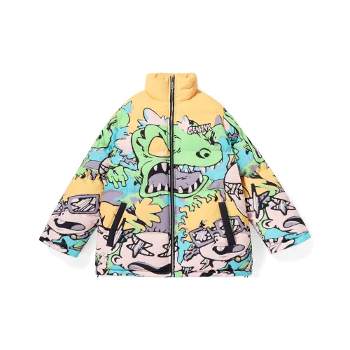 GENANX Cartoon Stand Collar Loose Fit Puffer Jacket Unisex Yellow Green