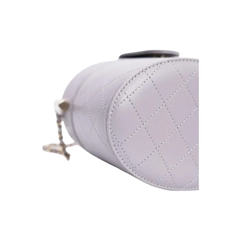 CHANEL Sheepskin Cylinder Bag, Makeup Bag, Shoulder Bag, Crossbody Bag Medium Size Women's Cool Gray-5