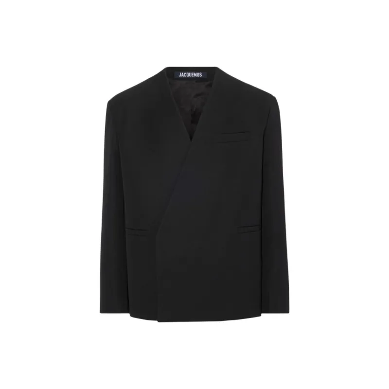 Jacquemus Collarless Blazer Business Suit Men's Black-0