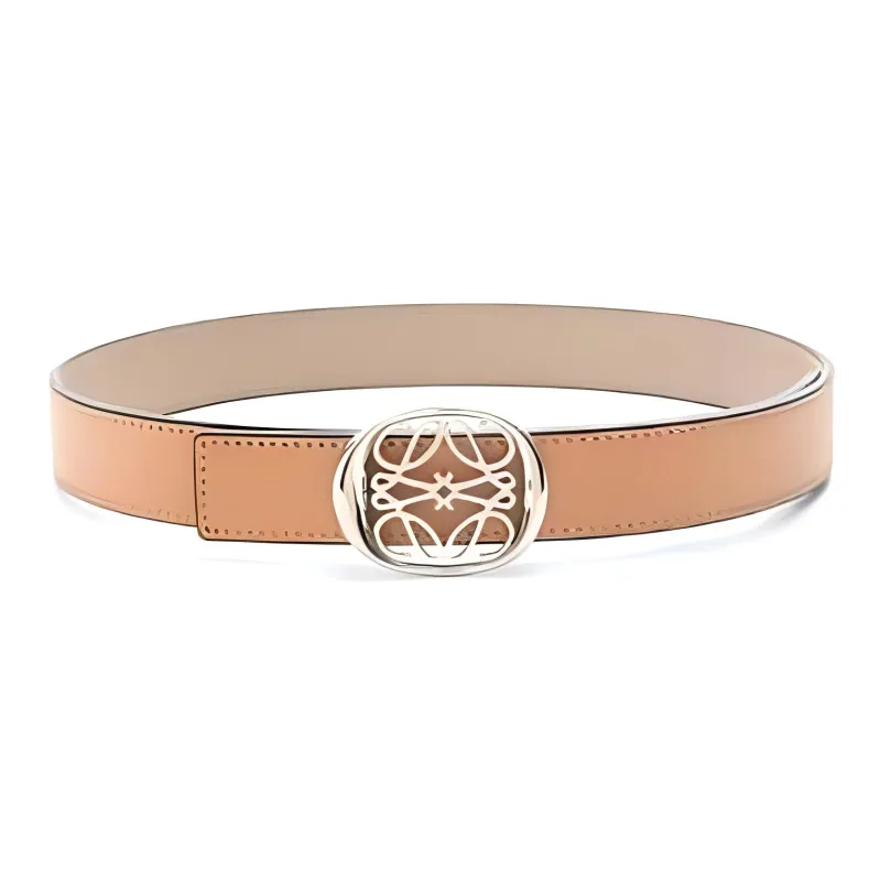 LOEWE Brand Logo Plate Buckle Leather Belts Women's Beige-0