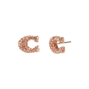 COACH Rhinestone Brass Stud Earrings Women's Pink