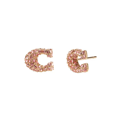 COACH Rhinestone Brass Stud Earrings Women's Pink
