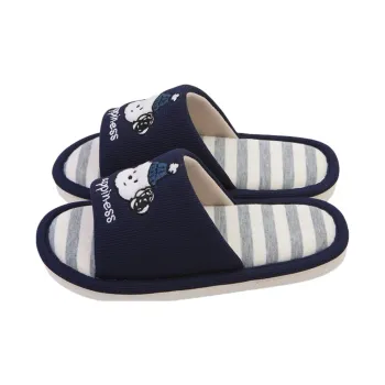 SHIGUDE Cotton Linen Blend Slippers Unisex, Navy Blue