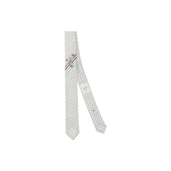 THOM BROWNE Logo Patch Striped Tie