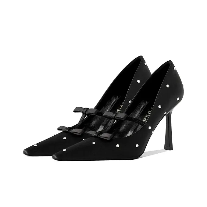 Lan Miao Slim Heel High Heels Women's Black-3