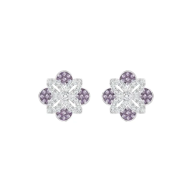 Swarovski China Exclusive Collection Stud Earrings Women's Silver, Purple-0