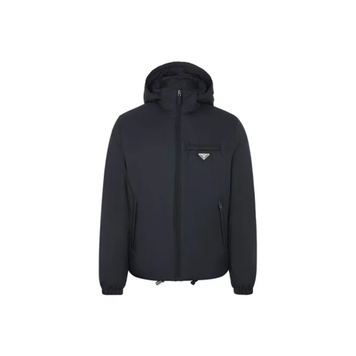 PRADA Logo Plaque Hooded Puffer Jacket-0