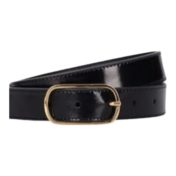 TOTEME Metal Leather Belts Unisex Black Width 2.5CM-1