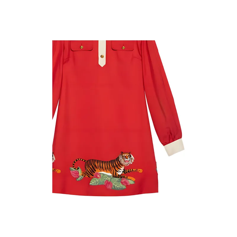 GUCCI SS22 Long Sleeved Dress Women's Red-4