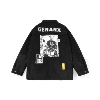 GENANX Letter Lapel Loose Fit Puffer Jacket Unisex Black
