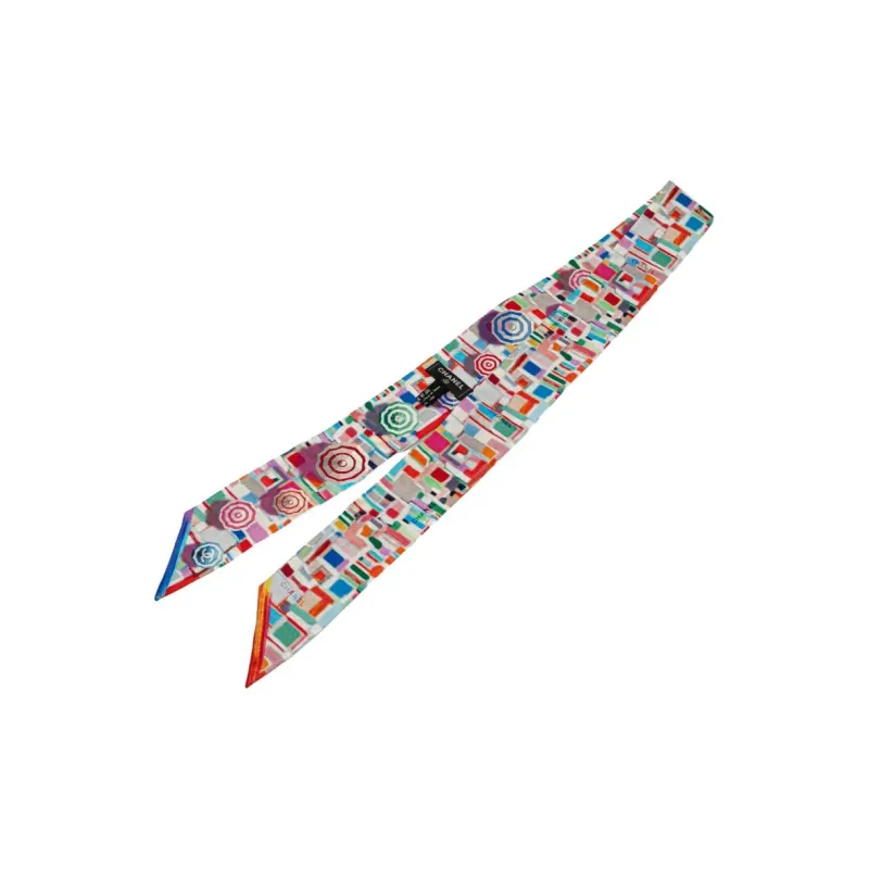 CHANEL 2000 2024 Printed Slim Bandeau Silk Scarf Scarves-0