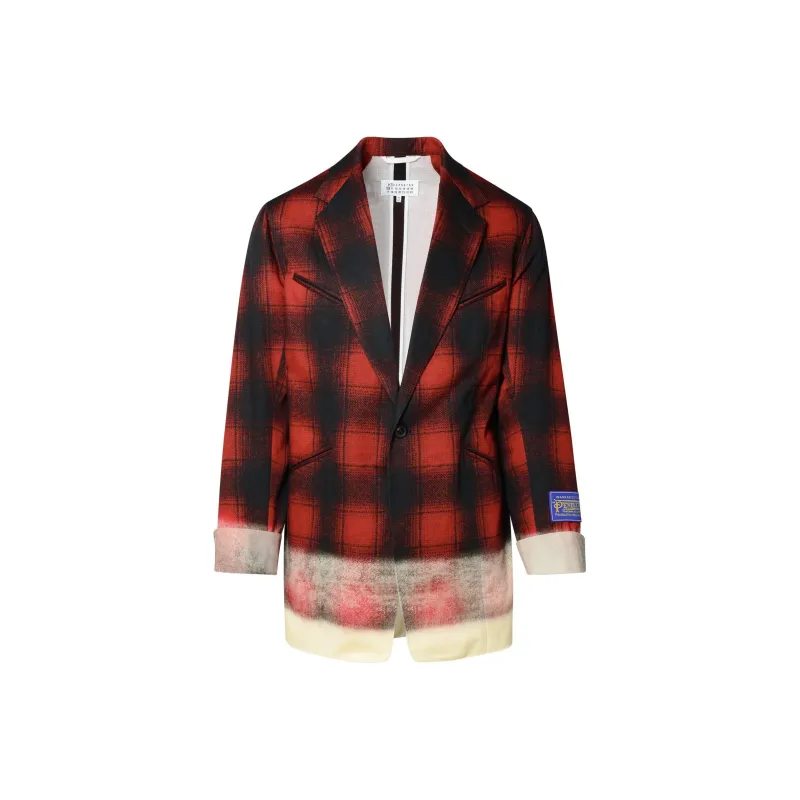 Maison Margiela Pendleton Checked Frayed Hem Jacket-0