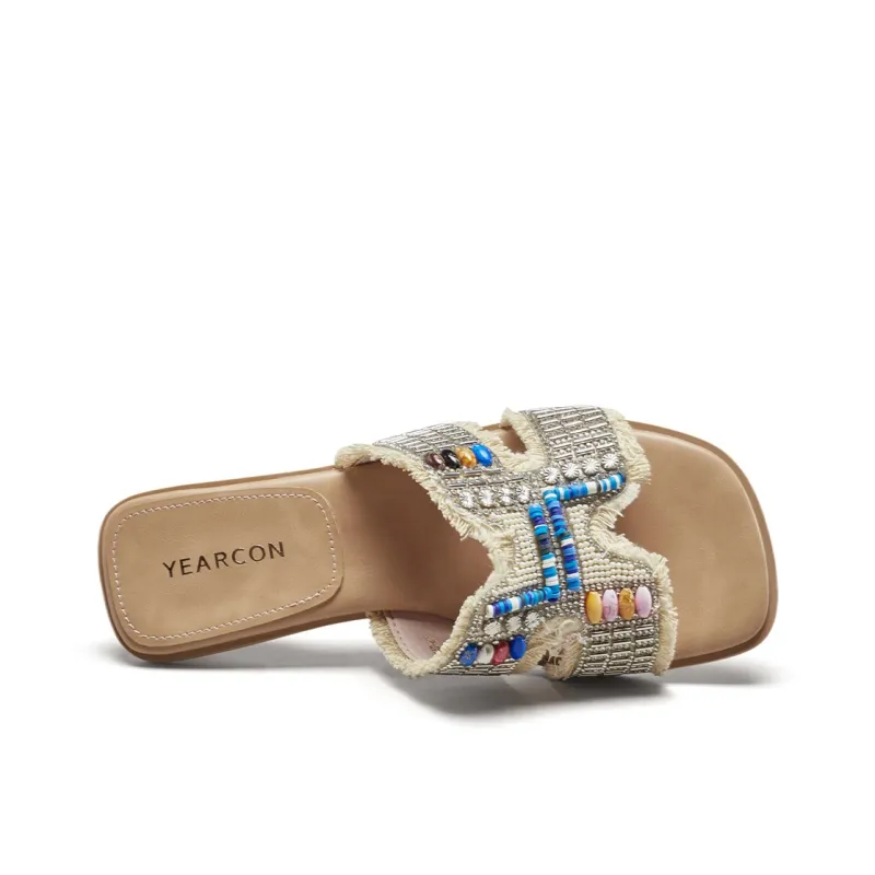 YEARCON Slide Slippers Women's Apricot, Light Blue-2