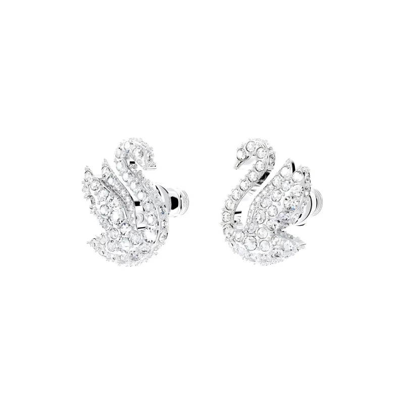 Swarovski Iconic Swan Rhodium Plated Artificial Crystal Stud Earrings Women's-2
