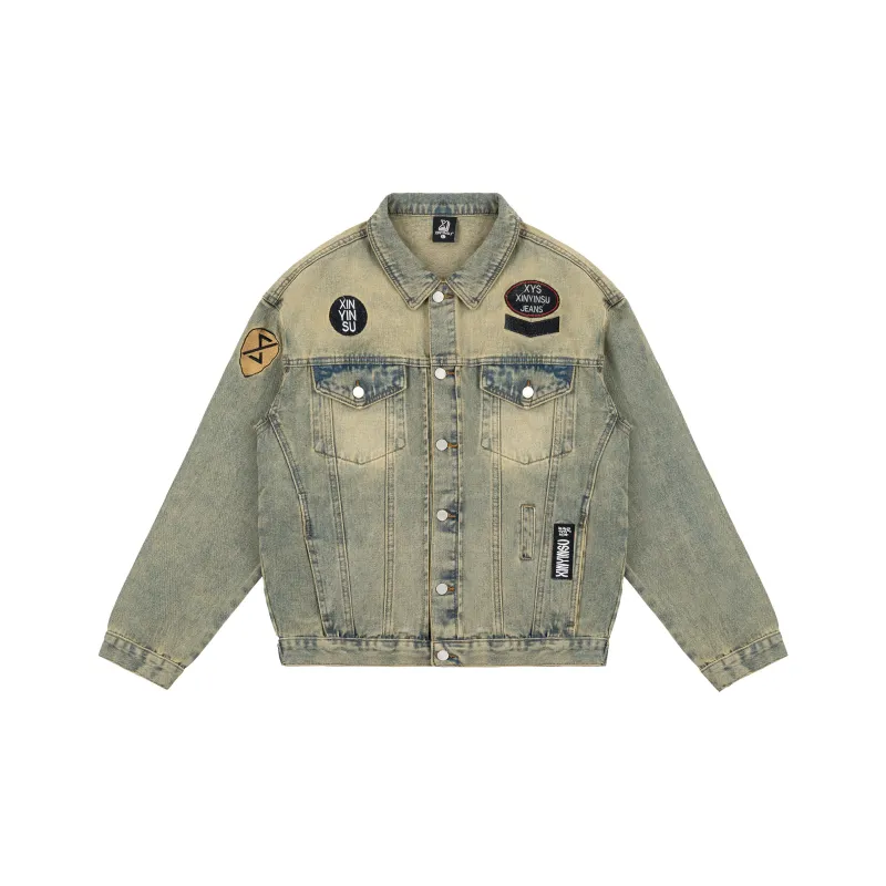 XINYINSU Denim Jacket Unisex Yellow Mud-0