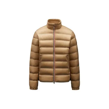 Moncler FW21 Stripes Solid Color Stand Collar Down Jacket Men's Khaki