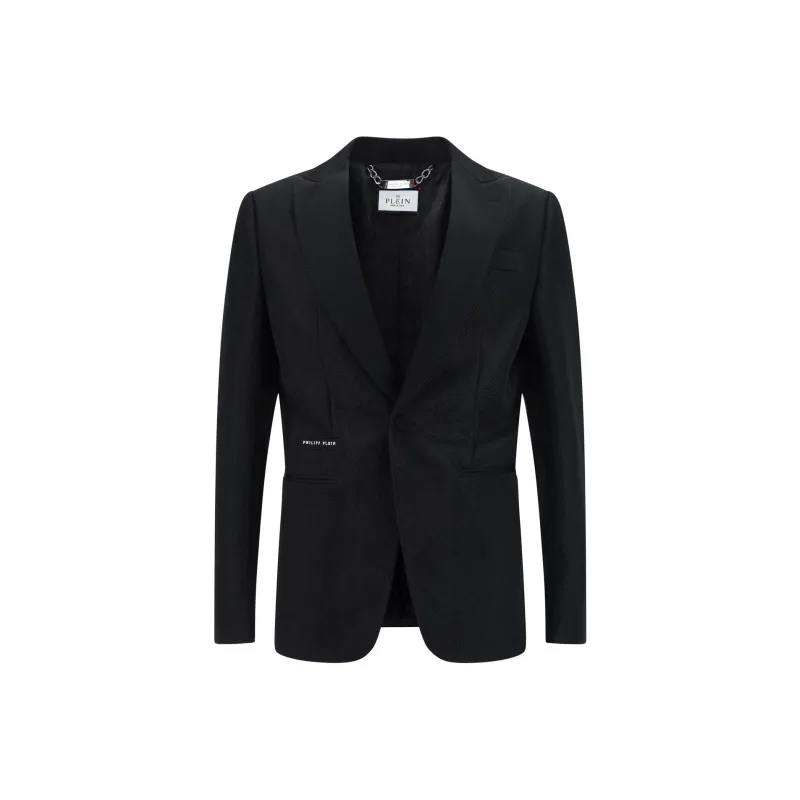 PHILIPP PLEIN Logo Patch Single Breasted Blazer-0