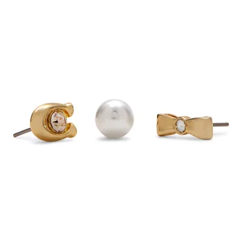 COACH Glass Plated Brass Stud Earrings Women's Gold