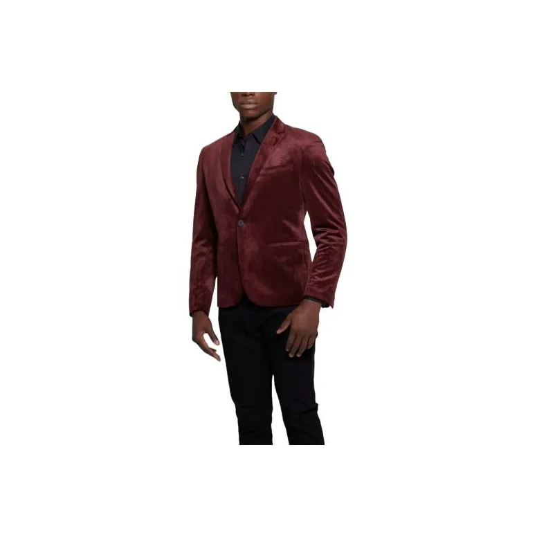 GUESS Fulham Velvet Blazer Business Suits Coats Men's Deep Red-0