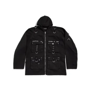 Balenciaga Hooded Studded Zip Up Jacket In Black Jackets Coats Men's Black